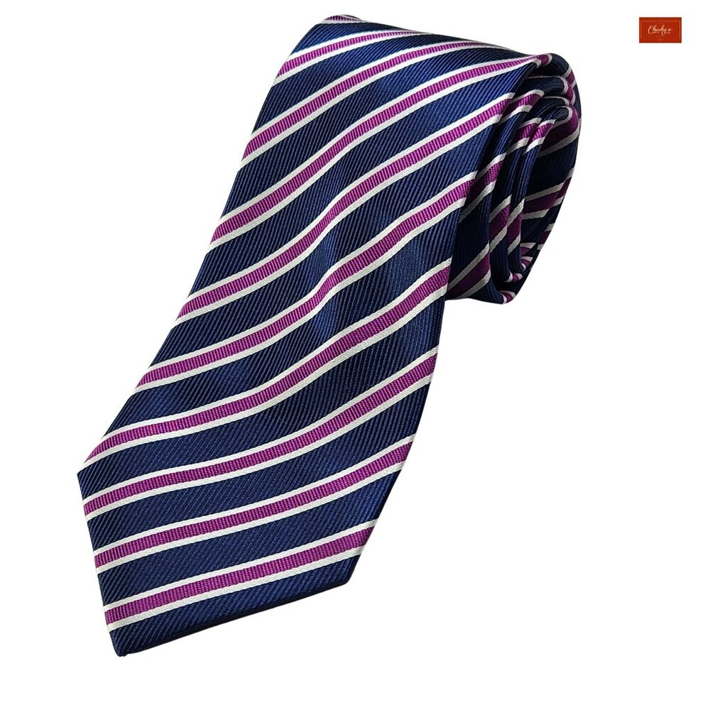 Bocara 100% Silk Tie Blue Purple Striped 60” Long 4” Wide Handmade(ID164)